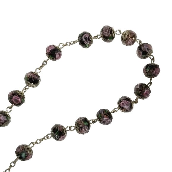Lampwork Rose Bead Necklace Pink Roses in Sparkly Faceted Glass Beads - Picture 11 of 16